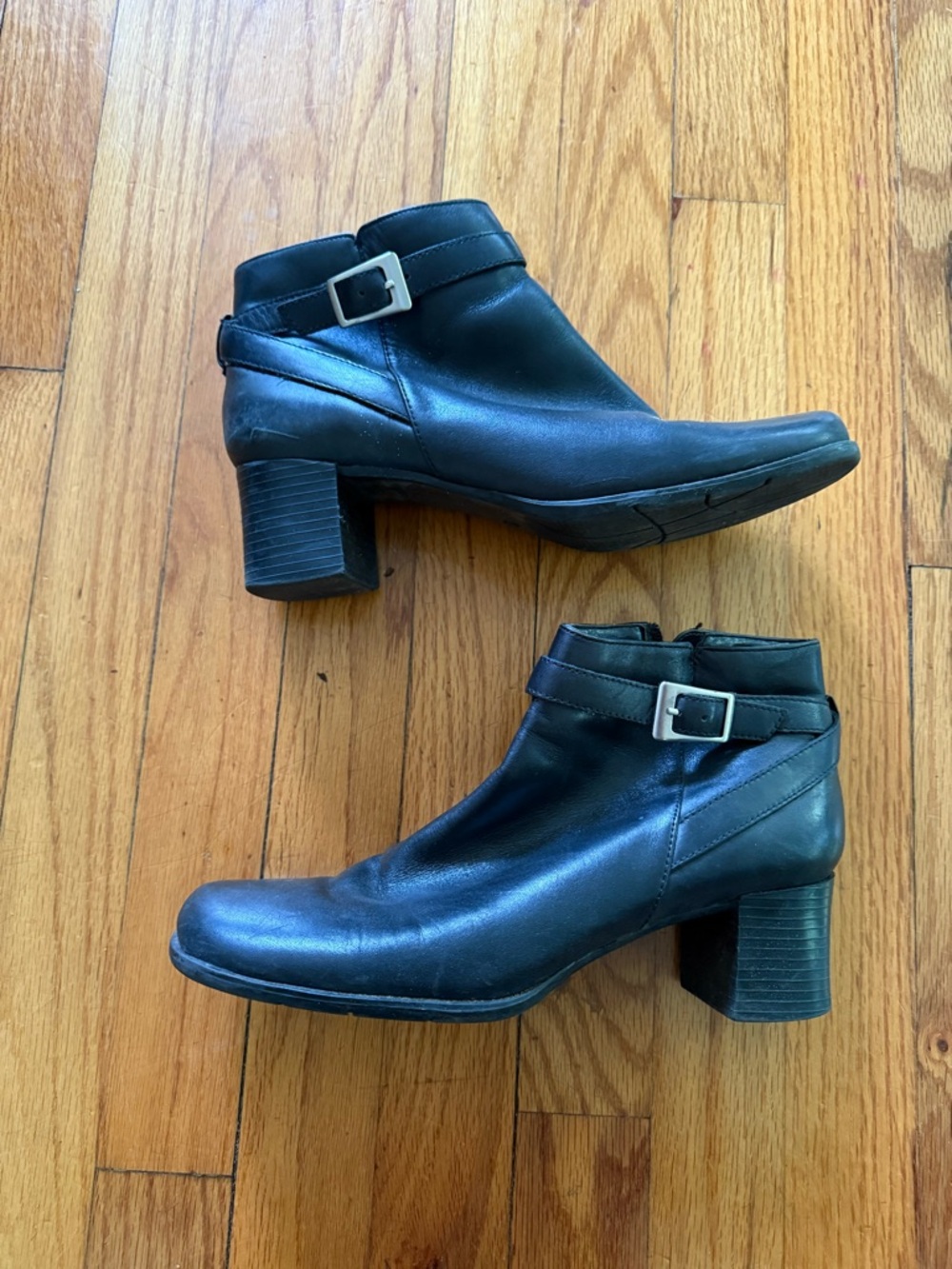 Black Leather Ankle Boots with Buckle